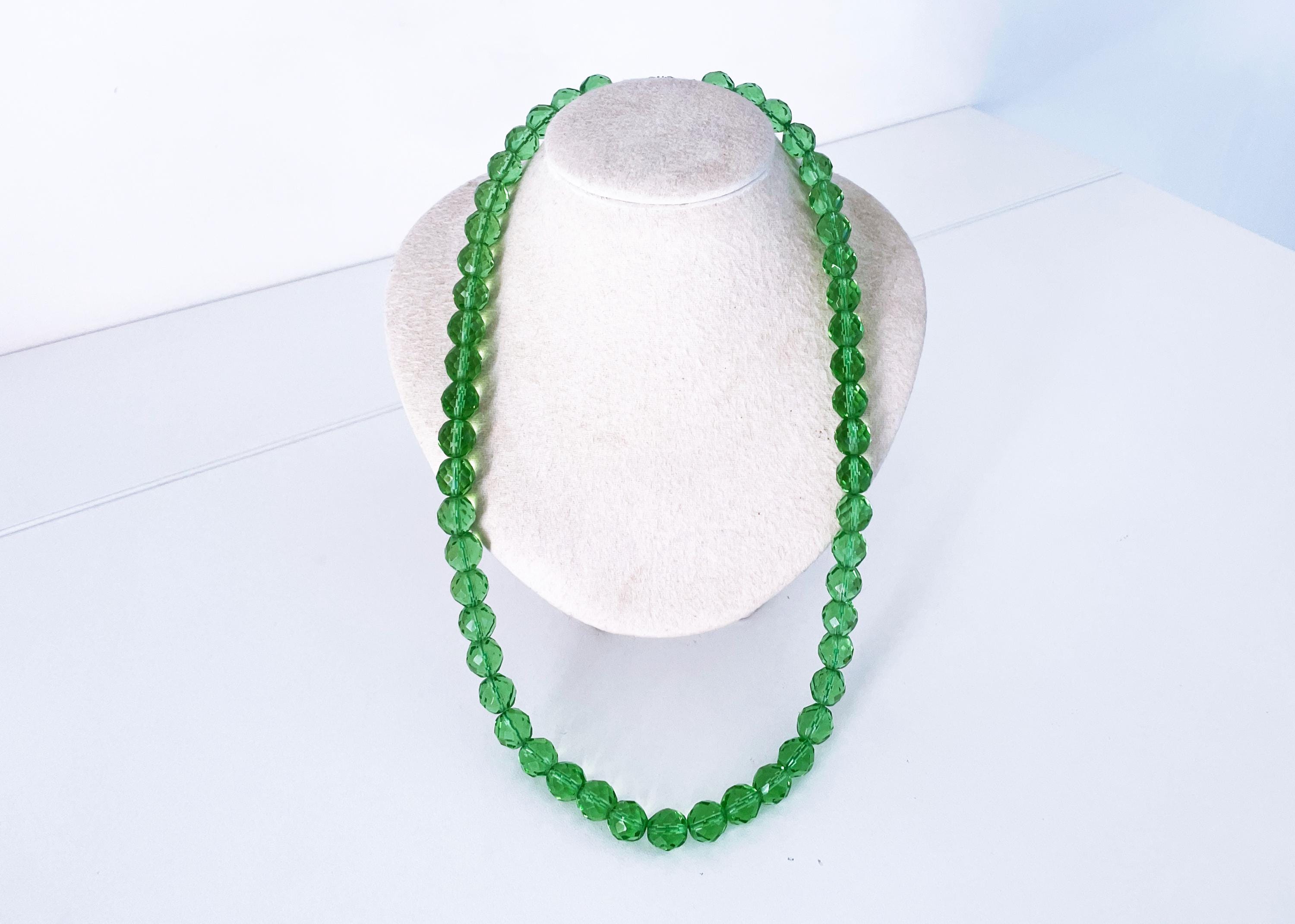 1930 Seafoam Grüne facettierte Kristallperlen-Halskette