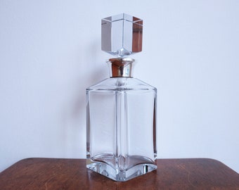 Italienische Mid Century Square Kristall Glas Dekanter mit Sterling Silber Hals