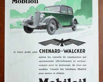 MOBILOIL 1930's Original Poster - French Illustration Magazine - vintage advertising - A3 size