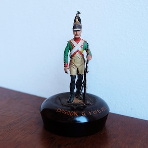 Antique Napoleonic Military Toy Figurine of Dragoon Officer - metal lead on Bakelite plinth base