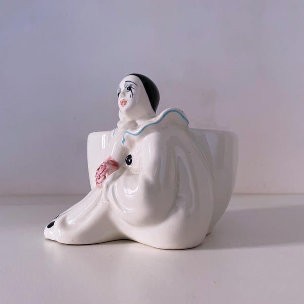 1960's White Porcelain Pierrot Trinket Bowl / Vase - Made in Italy