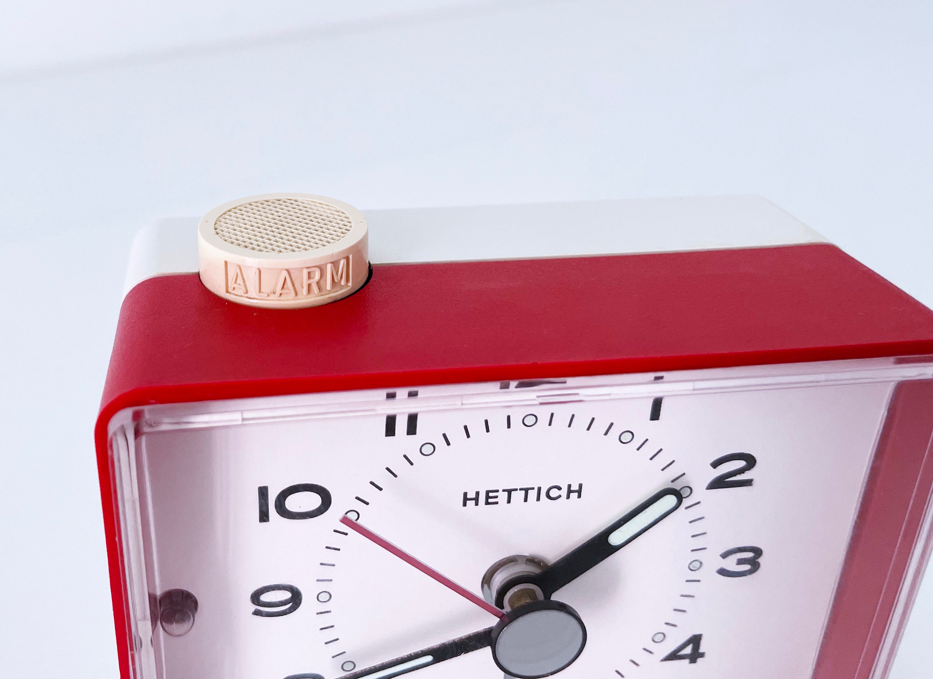 1970's West German Hettich Table Alarm Clock With Luminous Hands