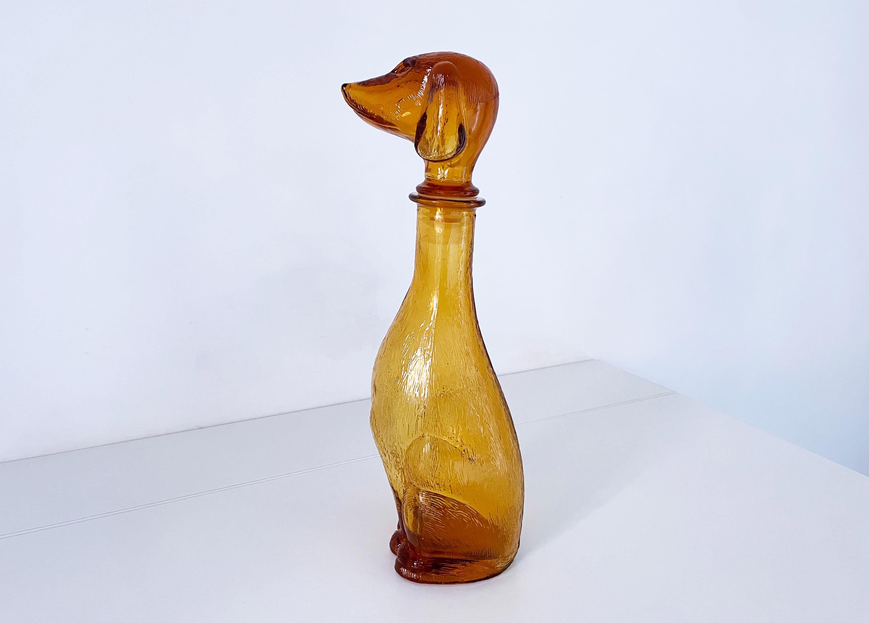 Carafe Bouteille En Verre Coloré Empoli – Italie, Design Ambré, Années 70