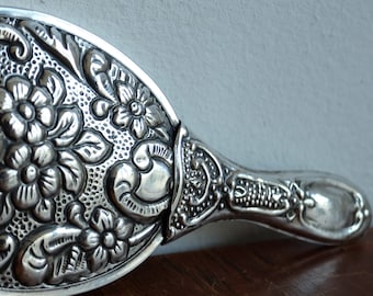 1960&#39;s Italian Sterling Silver Repoussé Miniature Mirror