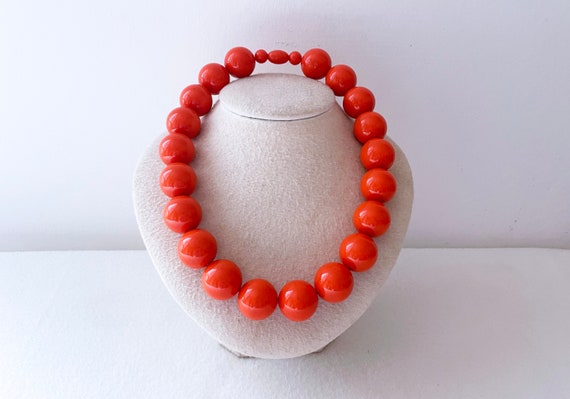 1950's Bright Orange Beaded Necklace - image 1