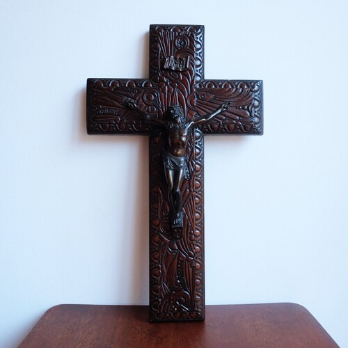 Antique Hand Carved Wooden Black shops Forest Crucifix with Bronzed Corpus of Christ