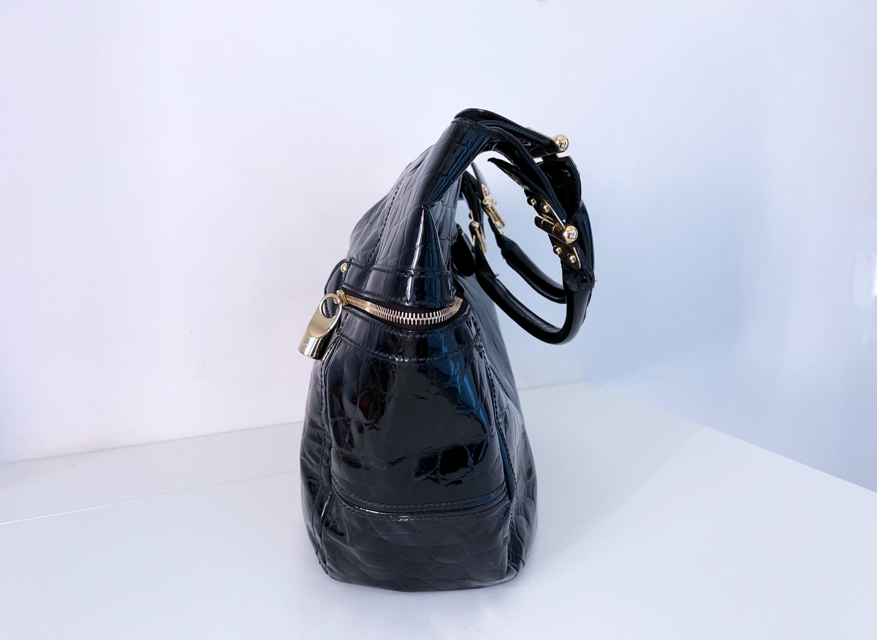 Genuine Alexander Mcqueen Black Croc Embossed Patent Leather Hobo