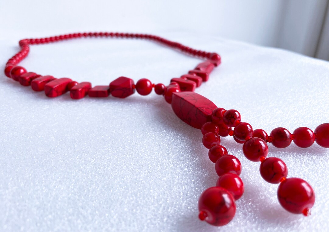 1960's Murano Necklace With Red Glass Beads and Stones Etsy