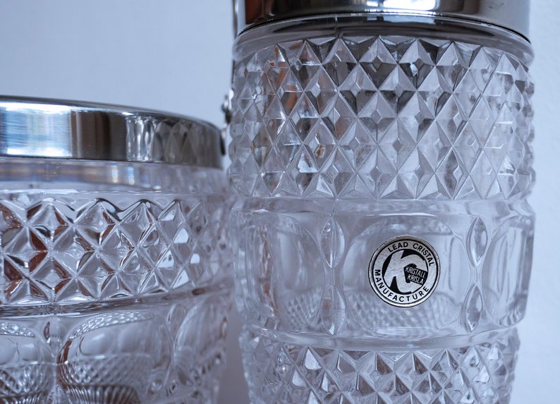 1950's Val Saint Lambert Crystal Glass Cocktail Shaker and Matching Ice Bucket image 4