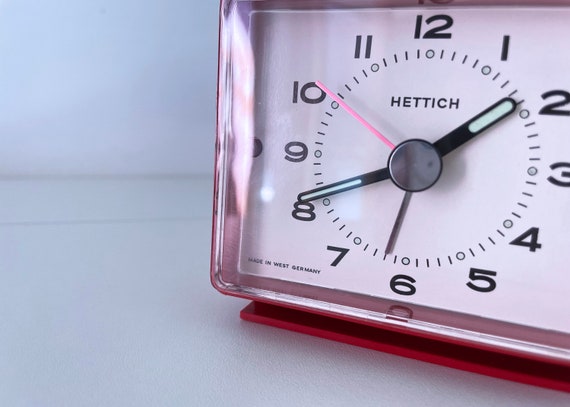 1970's West German Hettich Table Alarm Clock With Luminous Hands