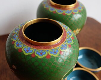 七宝焼桜花文様蓋付壺とスタンドのペア - Etsy 日本