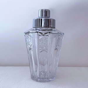 1950&#39;s Italian Mid Century Cut Crystal and Silver Plate Cocktail Shaker