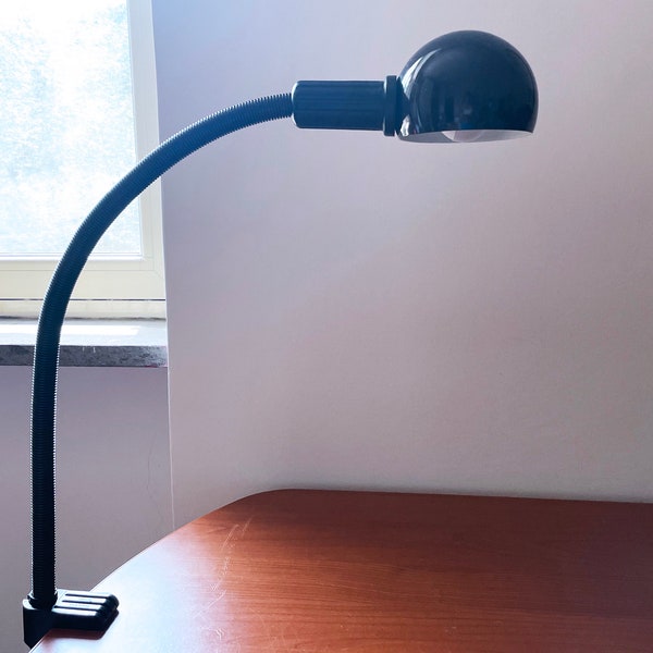 1970's Hebi gooseneck desk clamp lamp by Isao Hosoe for Valenti - dark brown