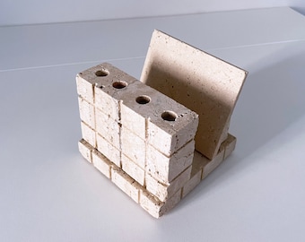 1960's Mid-Century Travertine Desk Organizer by Fratelli Mannelli