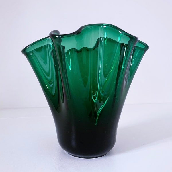 1950's "Fazzoletto" Green Murano Glass Vase By Fulvio Bianconi For Venini