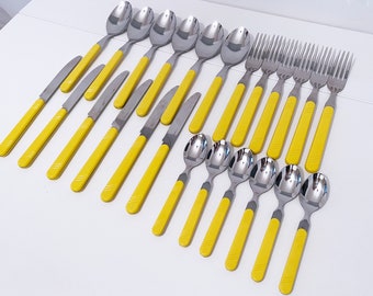 Vintage Italian Abert 24pc Yellow Cutlery Set