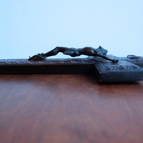 Antique Hand Carved Wooden Black shops Forest Crucifix with Bronzed Corpus of Christ