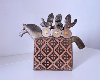 1990&#39;s &quot;Vikings with Horse&quot; Pottery by Lisa Larson for Gustavsberg Studio Sweden