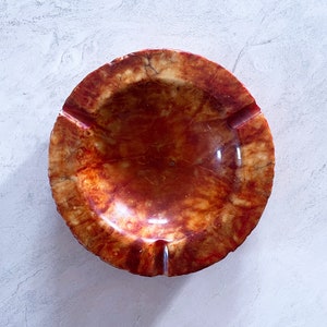 Large 1960&#39;s Mid Century Italian Red/Orange Alabaster 3 Slot Ashtray