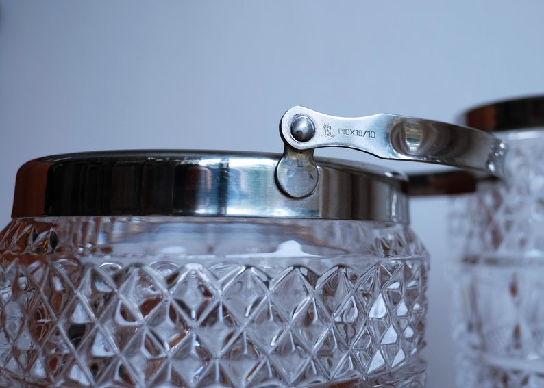 1950's Val Saint Lambert Crystal Glass Cocktail Shaker and Matching Ice Bucket image 8