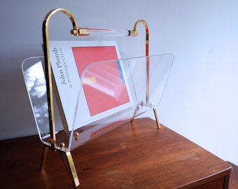 1960&#39;s Italian Mid Century Plexi and Brass Magazine Holder