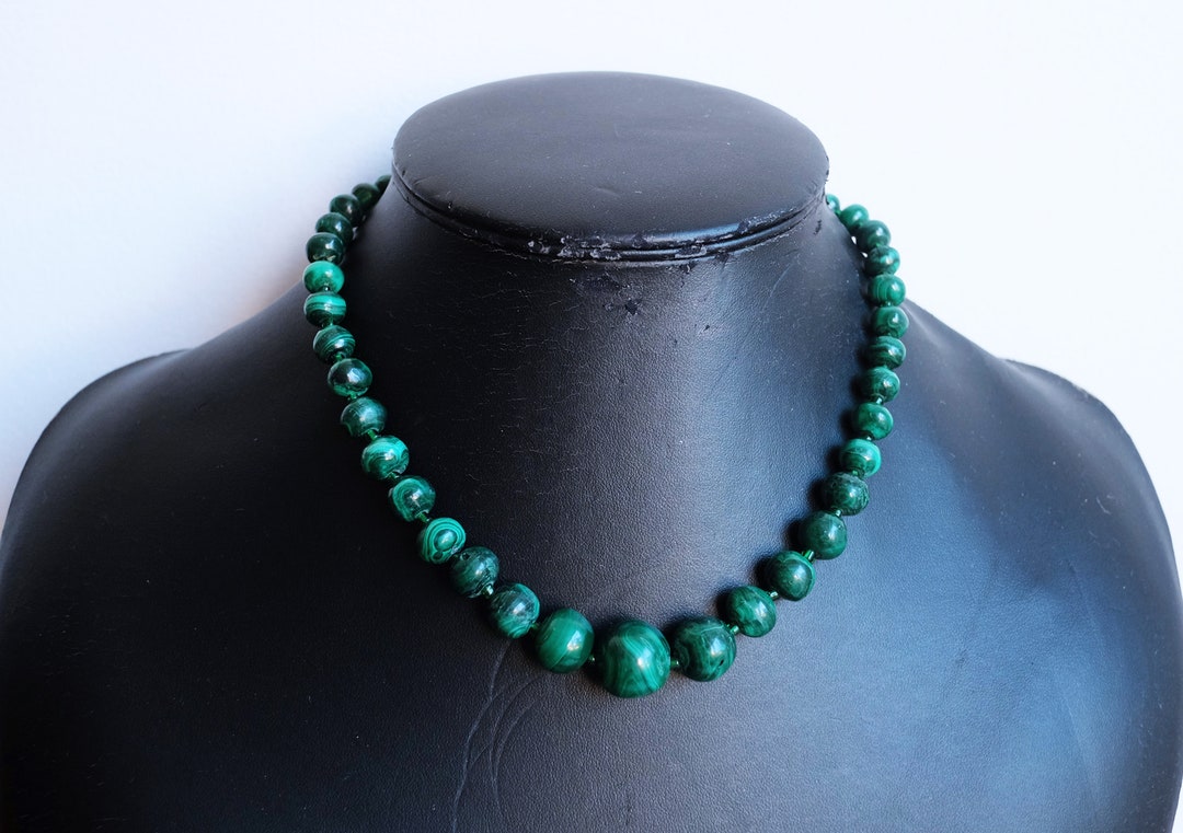 Vintage Malachite Bead Necklace Etsy