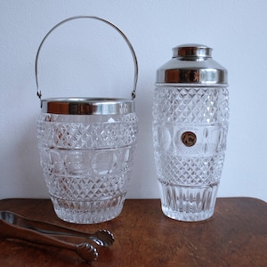 1950's Val Saint Lambert Crystal Glass Cocktail Shaker and Matching Ice Bucket image 1