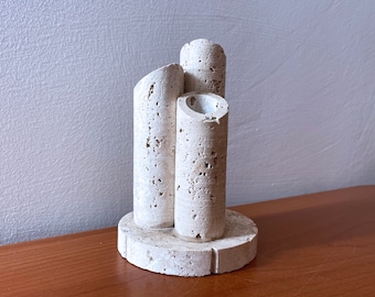 1970's Italian Travertine and Glass Vase/Pen Holder attributed to Enzo Mari for Fratelli Mannelli