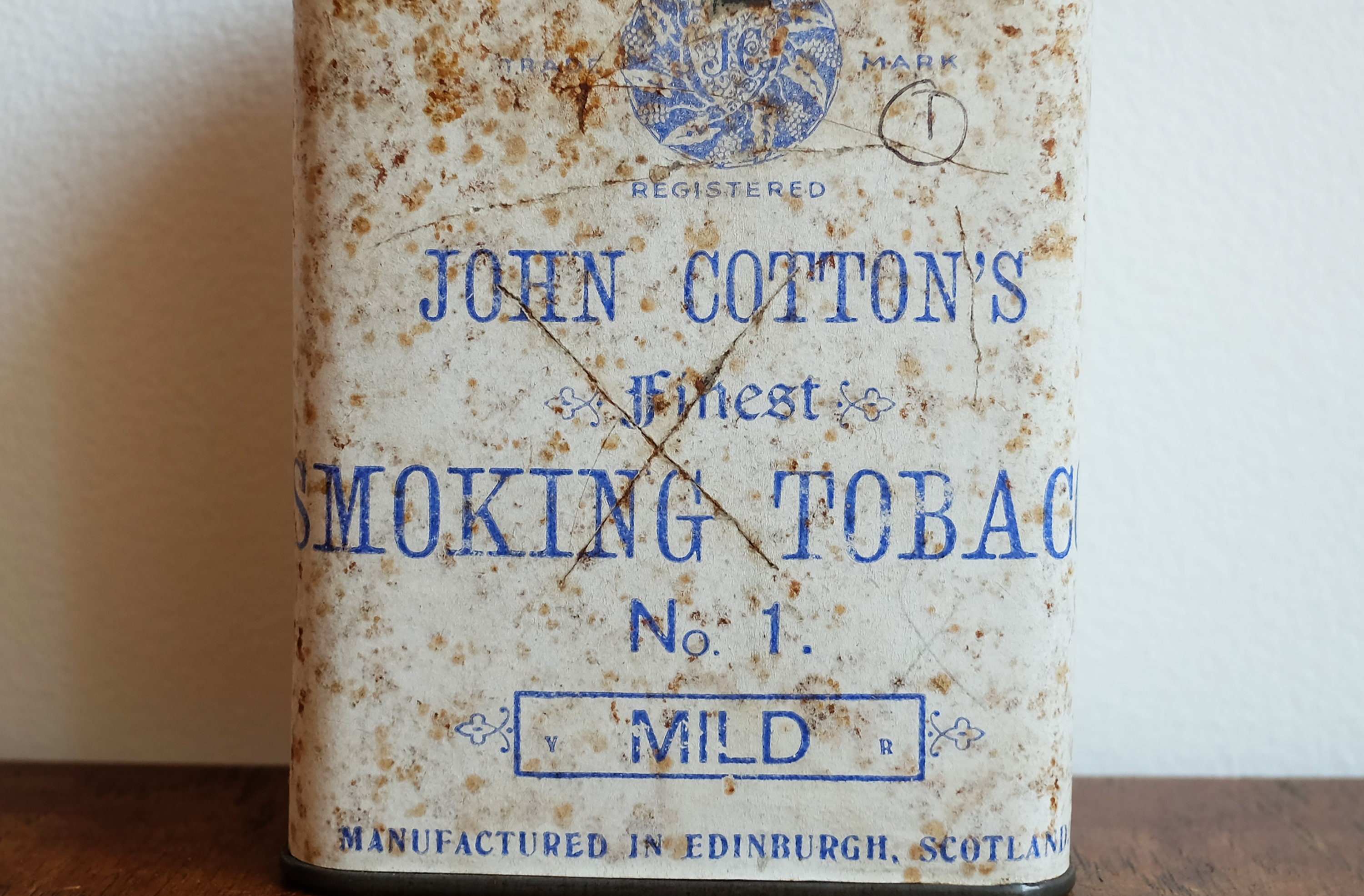 john cotton tobacco 1940's John Cotton's Finest No 1 Mild Smoking Tobacco Tin Box - Edinburgh  Scotland