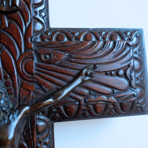 Antique Hand Carved Wooden Black shops Forest Crucifix with Bronzed Corpus of Christ