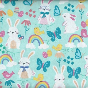 Window Curtain Valance  Bunnies Butterfly Rainbow Eggs Handmade