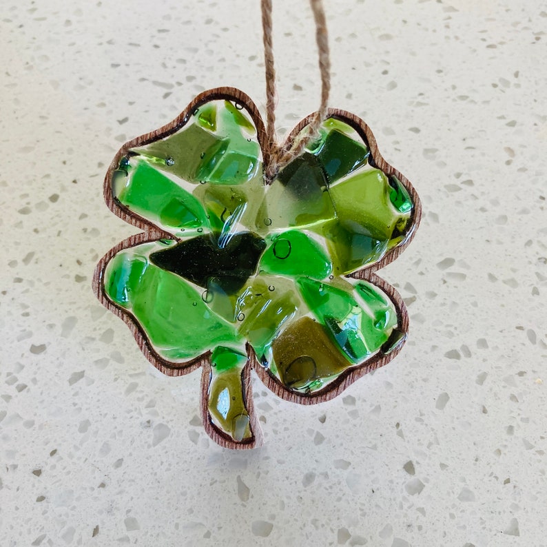 recycled art, present beach gift glass ocean beach shack coastal Glass clover ocean