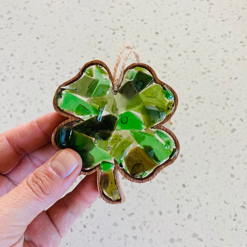 recycled art, present beach gift glass ocean beach shack coastal Glass clover ocean
