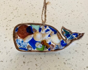 Whale treasures - ocean, glass, beach, beach shack, gift, ocean, coastal, present, recycled art,