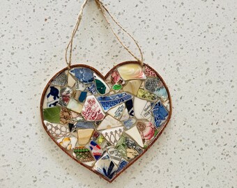 Pottery heart - ocean, glass, beach, beach shack, gift, ocean, coastal, present, recycled art