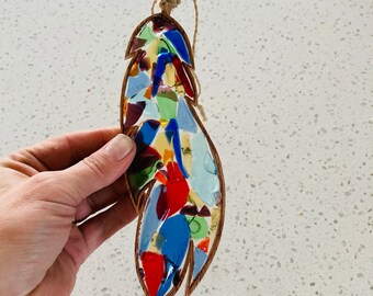 Glass feather - ocean, glass, beach, beach shack, gift, ocean, coastal, present, recycled art
