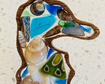 Seahorse treasure - ocean, glass, beach, beach shack, gift, ocean, coastal, present, recycled art,