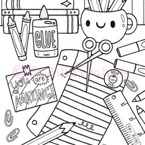 DIGITAL DOWNLOAD- Happy Teacher coloring page, DIY coloring, kid friendly coloring page, School, print at home coloring page, instant dl
