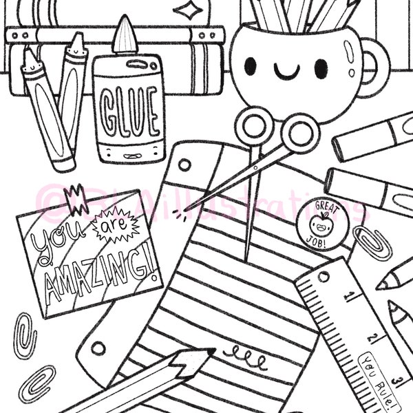 DIGITAL DOWNLOAD- Happy Teacher coloring page, DIY coloring, kid friendly coloring page, School, print at home coloring page, instant dl