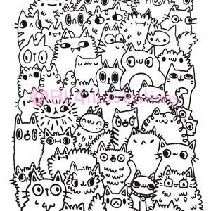 DIGITAL DOWNLOAD- CATPARTY coloring page, diy coloring, kid friendly coloring page, cute, print at home coloring page, instant download