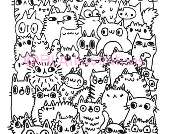 DIGITAL DOWNLOAD- CATPARTY coloring page, diy coloring, kid friendly coloring page, cute, print at home coloring page, instant download