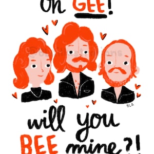 TÉLÉCHARGEMENT NUMÉRIQUE - BEEGEE Valentine, Love, Valentine Card, Hearts, Beegees, Boy Band, mignon, imprimer à la maison, téléchargement instantané, imprimable