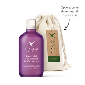 Experience a luxury spa treatment in your own home with this Bath and body oil with lavender, chamomile & geranium, organic bath oil, aromatherapy gift, skin care gifts, vegan skincare, lavender gifts
