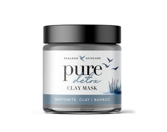 Pure Detox Clay Mask with Bentonite clay, activated charcoal, aloe vera and bamboo, 100% Natural, Spa treatment, pamper valentines gift