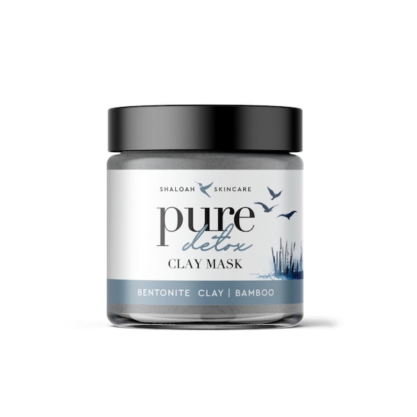 Pure Detox Clay Mask with Bentonite clay, activated charcoal, aloe vera and bamboo, 100% Natural, Spa treatment, pamper valentines gift