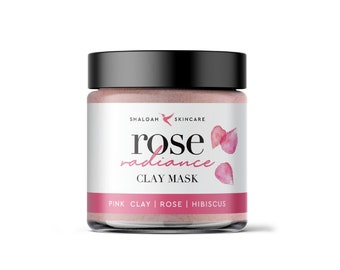 Rose Clay Face Mask with Pink Clay, Rosehip, Bamboo Extract and Rose Geranium, Organic Vegan Face Cleanser, Natural Skincare Products