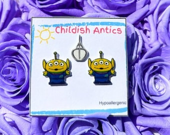 Toy Story Alien Earrings | Pixar Green Alien Studs Disney Jewelry