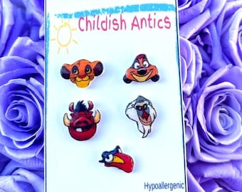 Lion King Earrings, Hakuna Matata, Simba, Animal Kingdom, Timon, Disney Stud Earrings, Disney Jewelry, Disney Necklace, Hypoallergenic