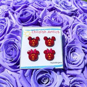 Halloween Mickey and Minnie Earrings, Pumpkin Mickey and Minnie, Disney Stud Earrings, Disney Jewelry, Disney Necklace, Hypoallergenic