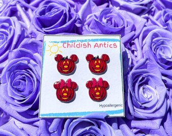 Halloween Mickey and Minnie Earrings, Pumpkin Mickey and Minnie, Disney Stud Earrings, Disney Jewelry, Disney Necklace, Hypoallergenic